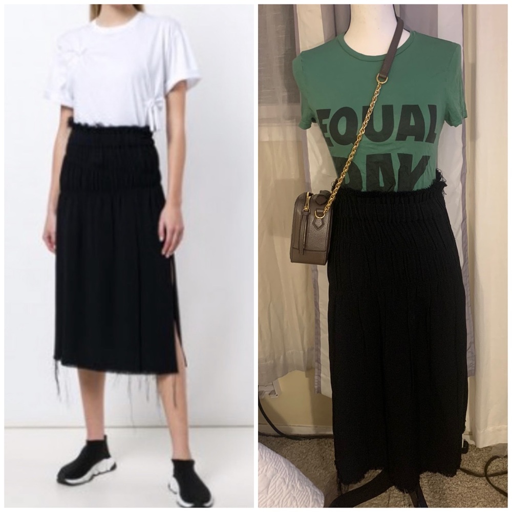helmut lang gathered raw edge midi skirt size 2